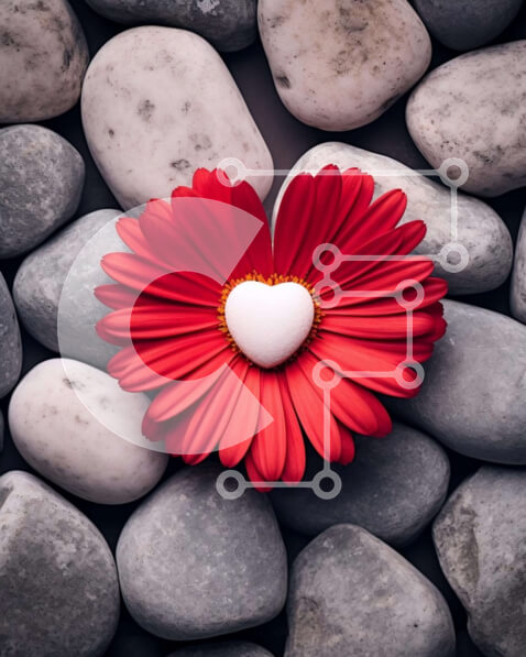 Intra Συλλεκτικό Ξύλινο Παζλ Plywood  4mm - Κόκκινο λουλούδι ανάμεσα σε γκρίζους και λευκούς βράχους Σε Ξύλινο Κουτί - Διαστάσεις: 10x10 cm – 25 κομμάτια