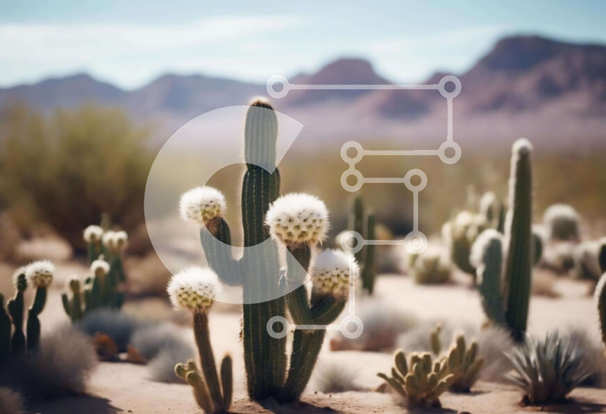 Intra Συλλεκτικό Ξύλινο Παζλ Plywood  4mm - Ομάδα φυτών κάκτων με λευκά λουλούδια στην έρημο Σε Ξύλινο Κουτί - Διαστάσεις: 10x10 cm – 25 κομμάτια