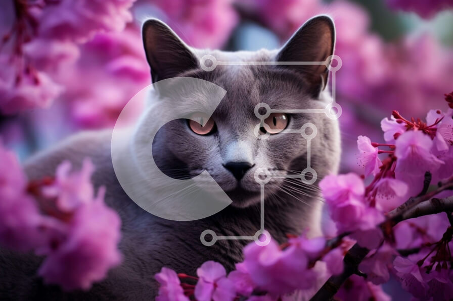 Intra Συλλεκτικό Ξύλινο Παζλ Plywood  4mm - Γκρίζα γάτα και ροζ άνθη κερασιάς Σε Ξύλινο Κουτί - Διαστάσεις: 10x10 cm – 25 κομμάτια