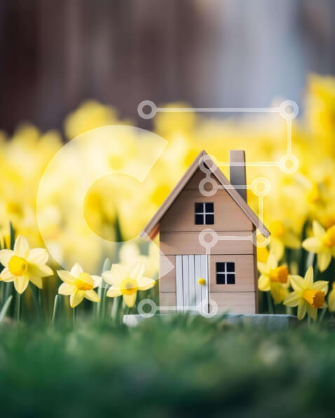 Intra Συλλεκτικό Ξύλινο Παζλ Plywood  4mm - Ξύλινο σπίτι ανάμεσα στους νάρκισσους Σε Ξύλινο Κουτί - Διαστάσεις: 10x10 cm – 25 κομμάτια