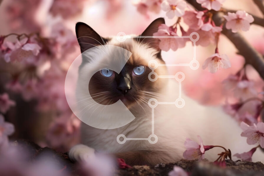 Σετ των 2 Intra Συλλεκτικό Ξύλινο Παζλ Plywood  4mm - Σιαμέζικη γάτα ανάμεσα σε ροζ άνθη Σε Ξύλινο Κουτί - Διαστάσεις: 10x10 cm – 25 κομμάτια