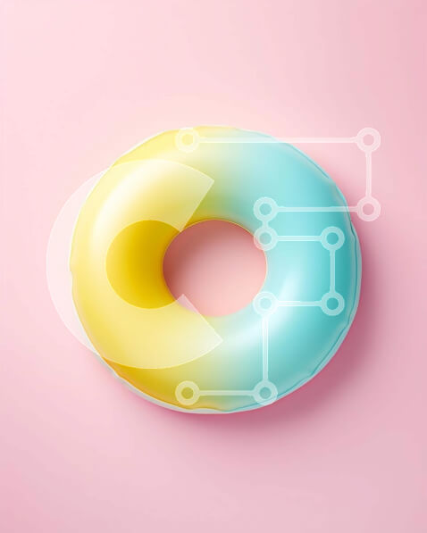 Intra Συλλεκτικό Ξύλινο Παζλ Plywood  4mm - Κίτρινο και μπλε ντόνατ πλωτήρα σε ροζ φόντο Σε Ξύλινο Κουτί - Διαστάσεις: 10x10 cm – 25 κομμάτια