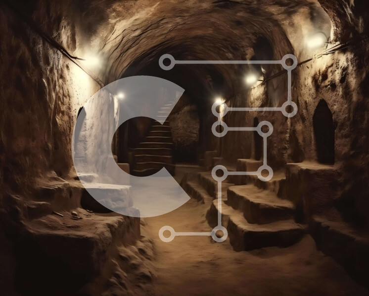 Intra Συλλεκτικό Ξύλινο Παζλ Plywood  4mm - Μυστηριώδες υπόγειο τούνελ με σκάλες και φώτα Σε Ξύλινο Κουτί - Διαστάσεις Puzzle: 10x10 cm – 25 κομμάτια