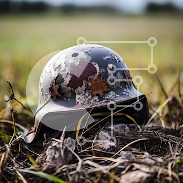 Intra Συλλεκτικό Ξύλινο Παζλ Plywood  4mm - Vintage στρατιωτικό κράνος με σχέδια παραλλαγής Σε Ξύλινο Κουτί - Διαστάσεις Puzzle: 10x10 cm – 25 κομμάτια