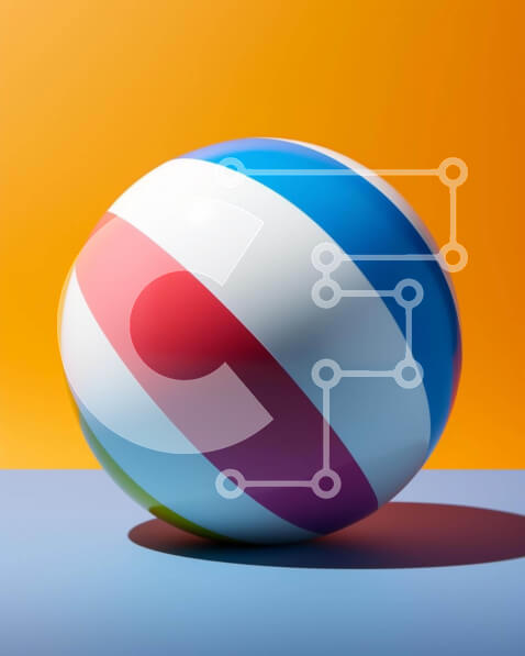 Intra Συλλεκτικό Ξύλινο Παζλ Plywood  4mm - Πολύχρωμη ριγέ μπάλα παραλίας σε πορτοκαλί φόντο Σε Ξύλινο Κουτί - Διαστάσεις Puzzle: 10x10 cm – 25 κομμάτια