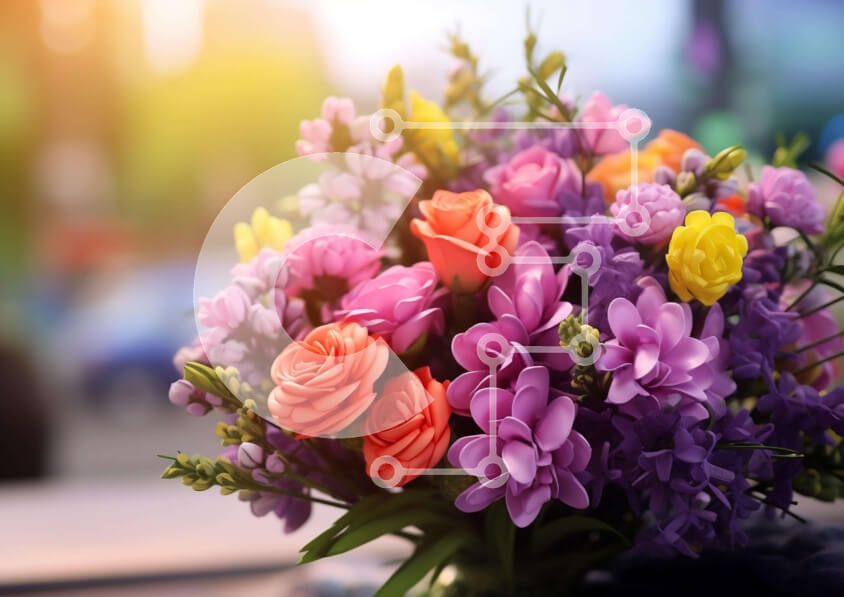 Intra Συλλεκτικό Ξύλινο Παζλ Plywood  4mm - Πολύχρωμο βάζο γεμάτο λουλούδια με αυτοκίνητο στο φόντο Σε Ξύλινο Κουτί - Διαστάσεις: 10x10 cm – 25 κομμάτια