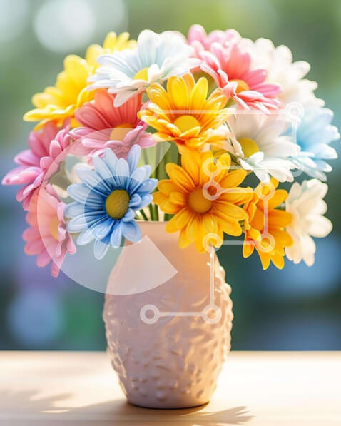 Intra Συλλεκτικό Ξύλινο Παζλ Plywood  4mm - Λευκό βάζο με πολύχρωμα τεχνητά λουλούδια Σε Ξύλινο Κουτί - Διαστάσεις: 10x10 cm – 25 κομμάτια