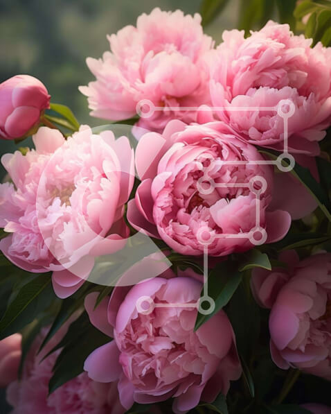 Intra Συλλεκτικό Ξύλινο Παζλ Plywood  4mm - Μπουκέτο με ροζ παιώνιες που ανθίζουν σε έναν κήπο Σε Ξύλινο Κουτί - Διαστάσεις: 10x10 cm – 25 κομμάτια