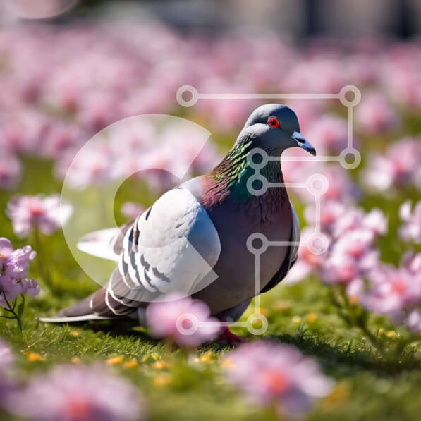 Intra Συλλεκτικό Ξύλινο Παζλ Plywood  4mm - Γκρι και άσπρο περιστέρι ανάμεσα σε ροζ λουλούδια Σε Ξύλινο Κουτί - Διαστάσεις: 10x10 cm – 25 κομμάτια