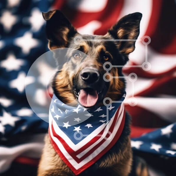 Intra Συλλεκτικό Ξύλινο Παζλ Plywood  4mm - Γερμανικός Ποιμενικός Σκύλος με Αμερικανική Σημαία Μπαντάνα Σε Ξύλινο Κουτί - Διαστάσεις: 10x10 cm – 25 κομμάτια