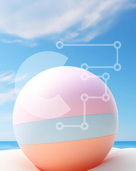 Intra Συλλεκτικό Ξύλινο Παζλ Plywood  4mm - Ζωηρόχρωμη μπάλα στην παραλία κοντά στον ωκεανό Σε Ξύλινο Κουτί - Διαστάσεις Puzzle: 10x10 cm – 25 κομμάτια