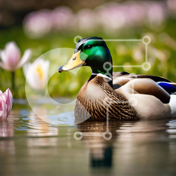 Intra Συλλεκτικό Ξύλινο Παζλ Plywood  4mm - Πάπια που κολυμπά κοντά σε ροζ κρίνους Σε Ξύλινο Κουτί - Διαστάσεις: 10x10 cm – 25 κομμάτια