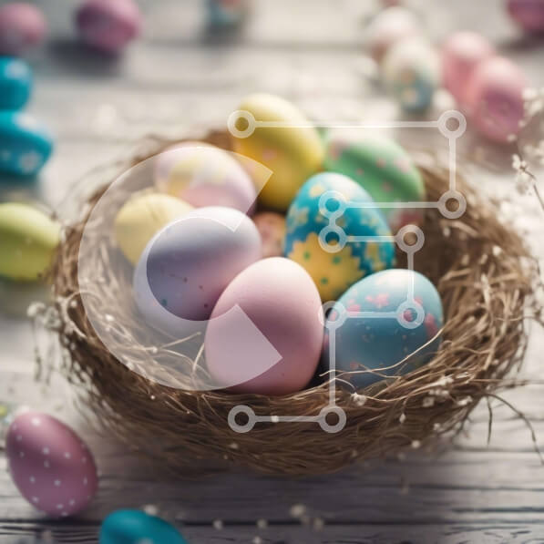 Intra Συλλεκτικό Ξύλινο Παζλ Plywood  4mm - Πολύχρωμα Πασχαλινά αυγά σε μια φωλιά Σε Ξύλινο Κουτί - Διαστάσεις Puzzle: 10x10 cm – 25 κομμάτια