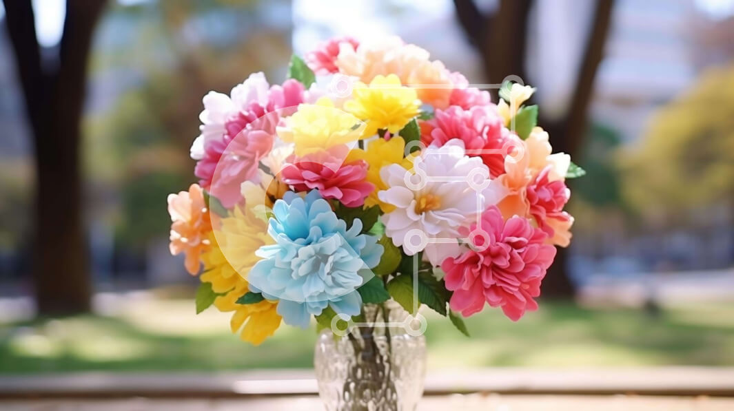 Intra Συλλεκτικό Ξύλινο Παζλ Plywood  4mm - Πολύχρωμα τεχνητά λουλούδια σε γυάλινο βάζο Σε Ξύλινο Κουτί - Διαστάσεις: 10x10 cm – 25 κομμάτια