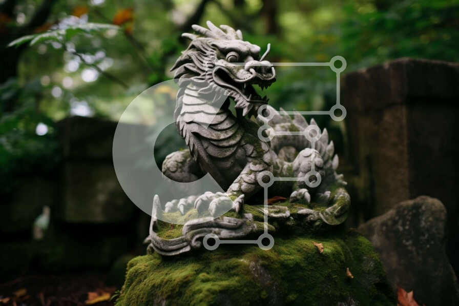 Intra Συλλεκτικό Ξύλινο Παζλ Plywood  4mm - Άγαλμα δράκου εμπνευσμένο από την Ασία στο δάσος Σε Ξύλινο Κουτί - Διαστάσεις Puzzle: 10x10 cm – 25 κομμάτια