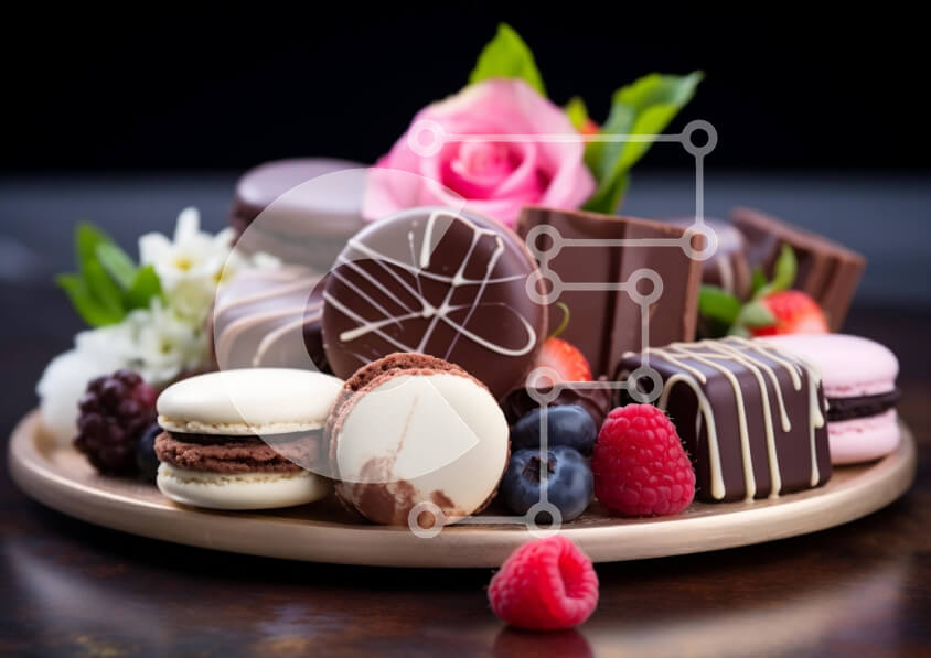 Σετ των 2 Intra Συλλεκτικό Ξύλινο Παζλ Plywood  4mm - Διάφορα επιδόρπια στο πιάτο Σε Ξύλινο Κουτί - Διαστάσεις: 10x10 cm – 25 κομμάτια