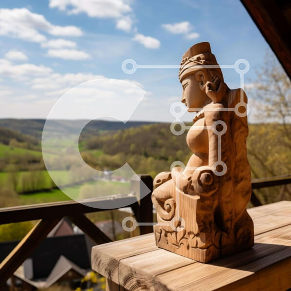 Intra Συλλεκτικό Ξύλινο Παζλ Plywood  4mm - Ξύλινο άγαλμα σε υπαίθριο τραπέζι Σε Ξύλινο Κουτί - Διαστάσεις Puzzle: 10x10 cm – 25 κομμάτια