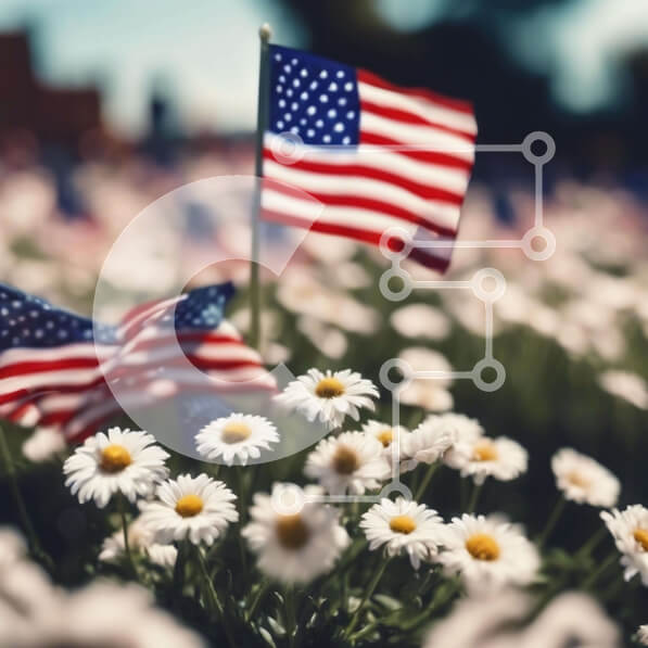 Intra Συλλεκτικό Ξύλινο Παζλ Plywood  4mm - Αμερικανική σημαία στο πεδίο των μαργαριτών Σε Ξύλινο Κουτί - Διαστάσεις Puzzle: 10x10 cm – 25 κομμάτια