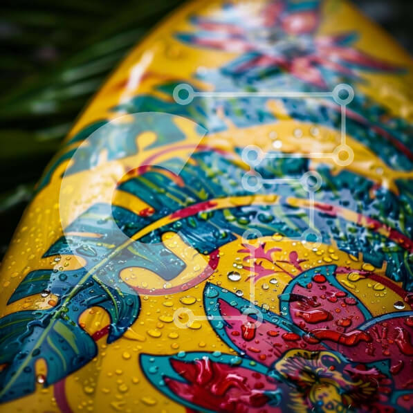 Intra Συλλεκτικό Ξύλινο Παζλ Plywood  4mm - Πολύχρωμη σανίδα του σερφ διακοσμημένη με λουλούδια Σε Ξύλινο Κουτί - Διαστάσεις Puzzle: 10x10 cm – 25 κομμάτια