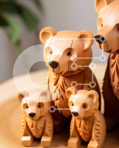 Intra Συλλεκτικό Ξύλινο Παζλ Plywood  4mm - Επίδειξη Ξύλινων ειδώλων αρκούδας Σε Ξύλινο Κουτί - Διαστάσεις: 10x10 cm – 25 κομμάτια