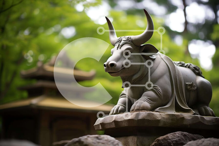 Intra Συλλεκτικό Ξύλινο Παζλ Plywood  4mm - Γαλήνιο ασιατικό άγαλμα ταύρου σε σκηνικό της φύσης Σε Ξύλινο Κουτί - Διαστάσεις: 10x10 cm – 25 κομμάτια