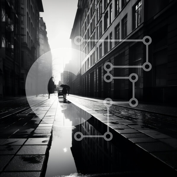 Intra Συλλεκτικό Ξύλινο Παζλ Plywood  4mm - Πρόσωπο που περπατά με ομπρέλα στην Wet Street Σε Ξύλινο Κουτί - Διαστάσεις Puzzle: 10x10 cm – 25 κομμάτια