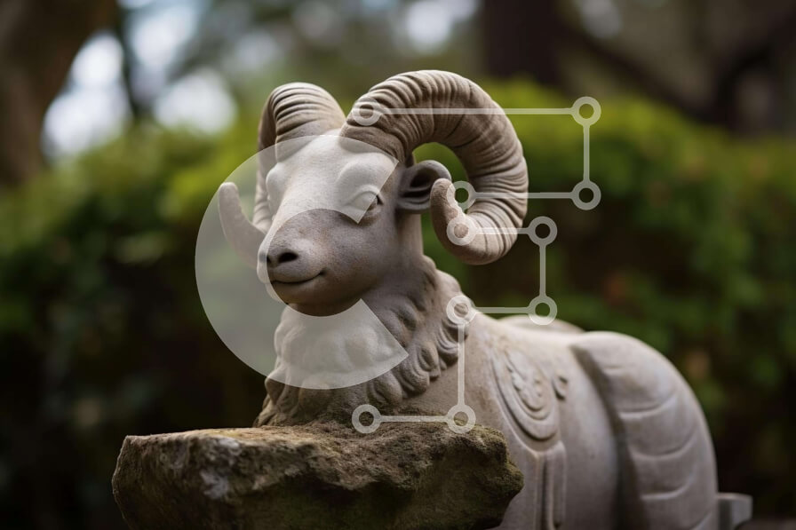 Intra Συλλεκτικό Ξύλινο Παζλ Plywood  4mm - Πέτρινο άγαλμα κριάρι σε εξωτερικό περιβάλλον Σε Ξύλινο Κουτί - Διαστάσεις: 10x10 cm – 25 κομμάτια