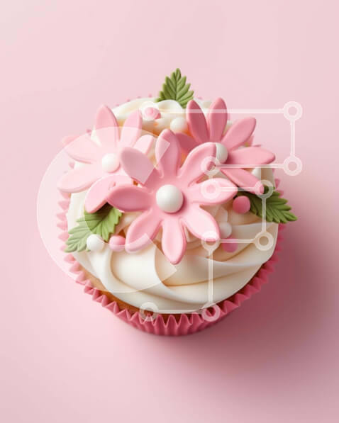 Σετ των 2 Intra Συλλεκτικό Ξύλινο Παζλ Plywood  4mm - Ροζ cupcake με λευκά λουλούδια και πράσινα φύλλα Σε Ξύλινο Κουτί - Διαστάσεις: 10x10 cm – 25 κομμάτια