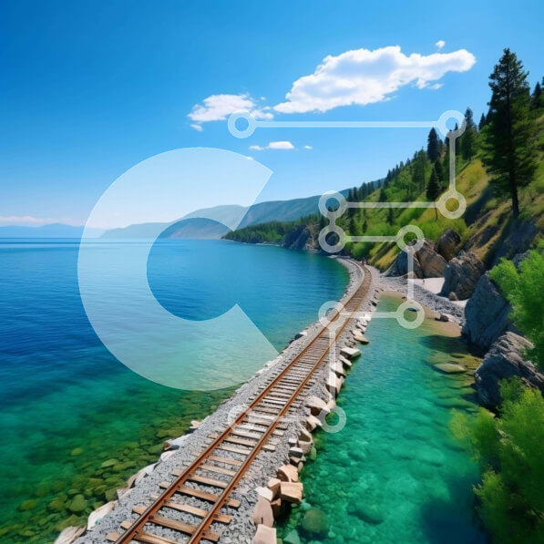 Intra Συλλεκτικό Ξύλινο Παζλ Plywood  4mm - Παλιά γραμμή τρένου κατά μήκος της άκρης του νερού Σε Ξύλινο Κουτί - Διαστάσεις Puzzle: 10x10 cm – 25 κομμάτια