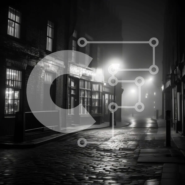 Intra Συλλεκτικό Ξύλινο Παζλ Plywood  4mm - Σκοτεινή ομιχλώδης οδός με κτίρια και δέντρα Σε Ξύλινο Κουτί - Διαστάσεις Puzzle: 10x10 cm – 25 κομμάτια