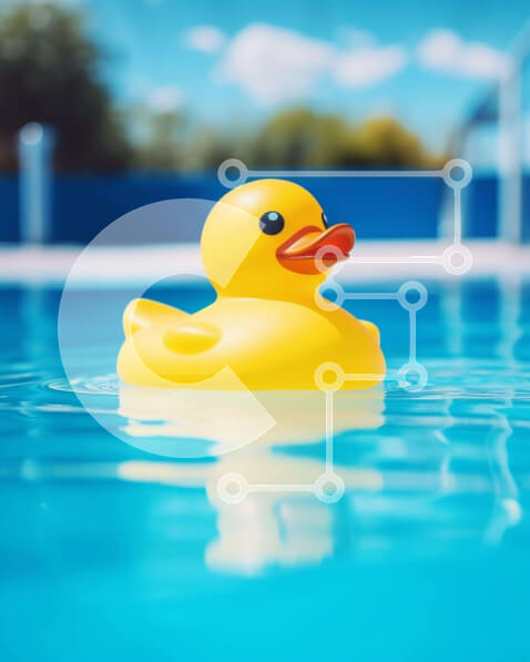 Intra Συλλεκτικό Ξύλινο Παζλ Plywood  4mm - Κίτρινη λαστιχένια πάπια που επιπλέει στην πισίνα Σε Ξύλινο Κουτί - Διαστάσεις: 10x10 cm – 25 κομμάτια