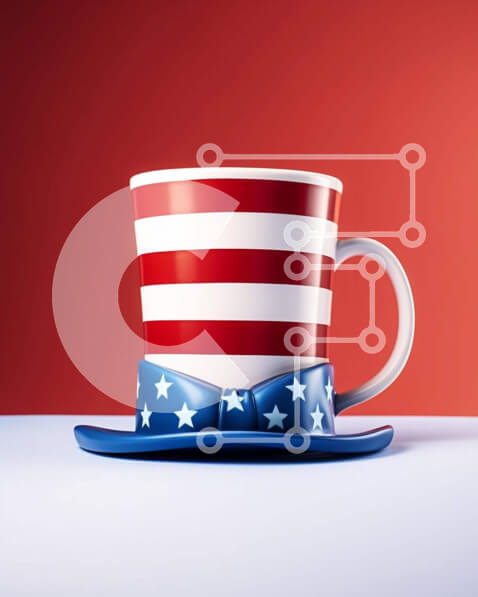 Intra Συλλεκτικό Ξύλινο Παζλ Plywood  4mm - Πατριωτική κούπα και καπέλο καφέ με σχέδιο αμερικανικής σημαίας Σε Ξύλινο Κουτί - Διαστάσεις Puzzle: 10x10 cm – 25 κομμάτια