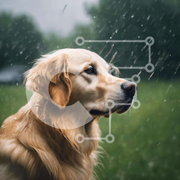 Intra Συλλεκτικό Ξύλινο Παζλ Plywood  4mm - Σκύλος Γκόλντεν Ριτρίβερ στη βροχή Σε Ξύλινο Κουτί - Διαστάσεις: 10x10 cm – 25 κομμάτια