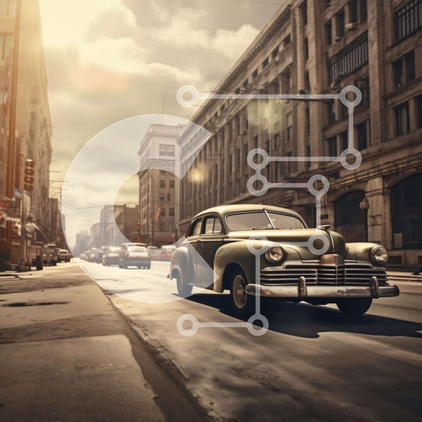 Intra Συλλεκτικό Ξύλινο Παζλ Plywood  4mm - Vintage αυτοκίνητα στην πολυσύχναστη οδό της πόλης Σε Ξύλινο Κουτί - Διαστάσεις Puzzle: 10x10 cm – 25 κομμάτια