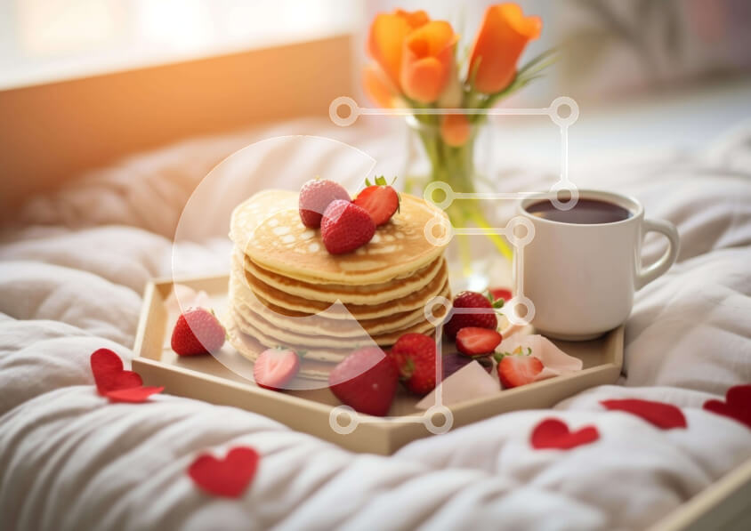 Σετ των 2 Intra Συλλεκτικό Ξύλινο Παζλ Plywood  4mm - Ρομαντικό πρωινό στο κρεβάτι με τηγανίτες και φράουλες Σε Ξύλινο Κουτί - Διαστάσεις: 10x10 cm – 25 κομμάτια