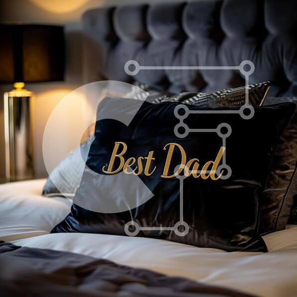 Intra Συλλεκτικό Ξύλινο Παζλ Plywood  4mm - Μαύρο μαξιλάρι 'Best Dad' στο κρεβάτι με λάμπες Σε Ξύλινο Κουτί - Διαστάσεις Puzzle: 10x10 cm – 25 κομμάτια