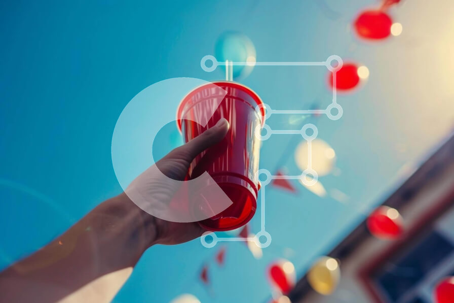 Intra Συλλεκτικό Ξύλινο Παζλ Plywood  4mm - Εορταστική σκηνή με πολύχρωμα μπαλόνια και κόκκινο κύπελλο Σε Ξύλινο Κουτί - Διαστάσεις Puzzle: 10x10 cm – 25 κομμάτια