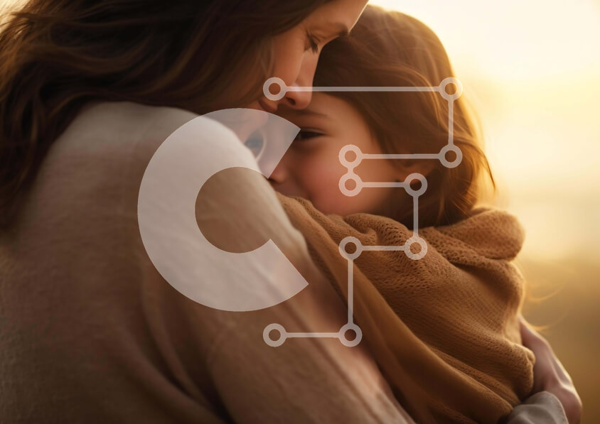 Intra Συλλεκτικό Ξύλινο Παζλ Plywood  4mm - Μητέρα και κόρη αγκαλιά στο ηλιοβασίλεμα Σε Ξύλινο Κουτί - Διαστάσεις Puzzle: 10x10 cm – 25 κομμάτια