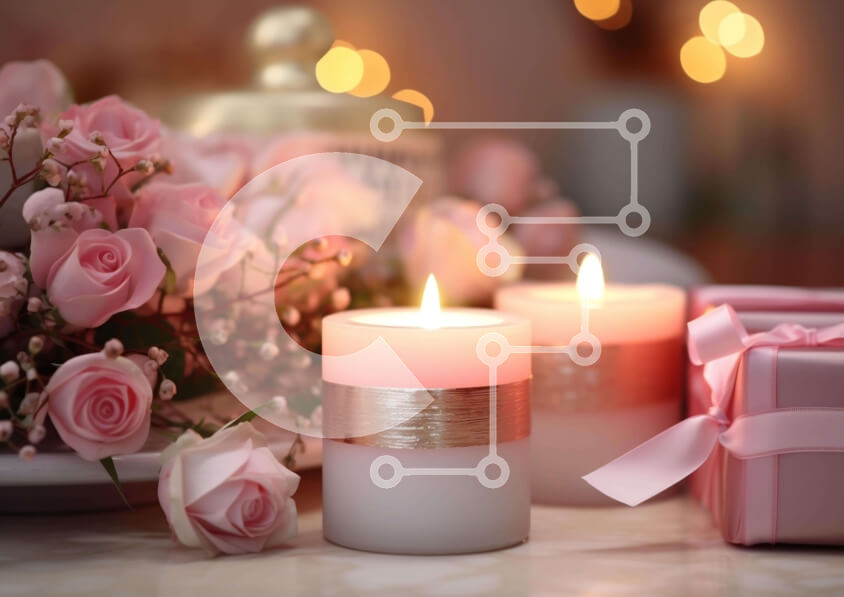 Intra Συλλεκτικό Ξύλινο Παζλ Plywood  4mm - Ροζ κεριά, κουτί δώρου και τριαντάφυλλα Σε Ξύλινο Κουτί - Διαστάσεις Puzzle: 10x10 cm – 25 κομμάτια