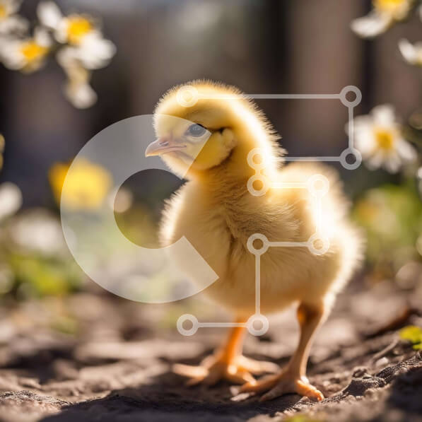 Intra Συλλεκτικό Ξύλινο Παζλ Plywood  4mm - Νέο κίτρινο κοτόπουλο μπροστά από τα λουλούδια Σε Ξύλινο Κουτί - Διαστάσεις: 10x10 cm – 25 κομμάτια