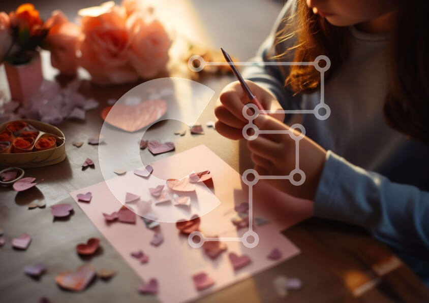 Intra Συλλεκτικό Ξύλινο Παζλ Plywood  4mm - Νεαρό κορίτσι που φτιάχνει διακοσμητικά για την ημέρα του Αγίου Βαλεντίνου σε σχήμα καρδιάς Σε Ξύλινο Κουτί - Διαστάσεις Puzzle: 10x10 cm – 25 κομμάτια