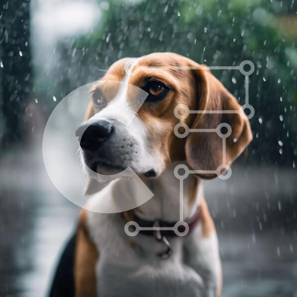 Intra Συλλεκτικό Ξύλινο Παζλ Plywood  4mm - Σκύλος Beagle που κάθεται στη βροχή Σε Ξύλινο Κουτί - Διαστάσεις: 10x10 cm – 25 κομμάτια