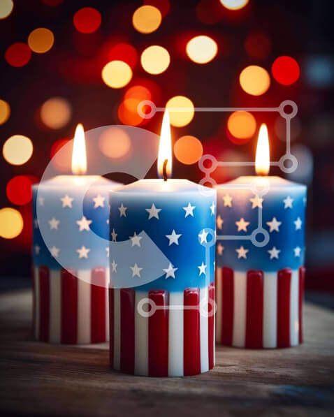 Intra Συλλεκτικό Ξύλινο Παζλ Plywood  4mm - Κόκκινα, λευκά και μπλε κεριά με σχέδιο αμερικανικής σημαίας Σε Ξύλινο Κουτί - Διαστάσεις: 10x10 cm – 25 κομμάτια