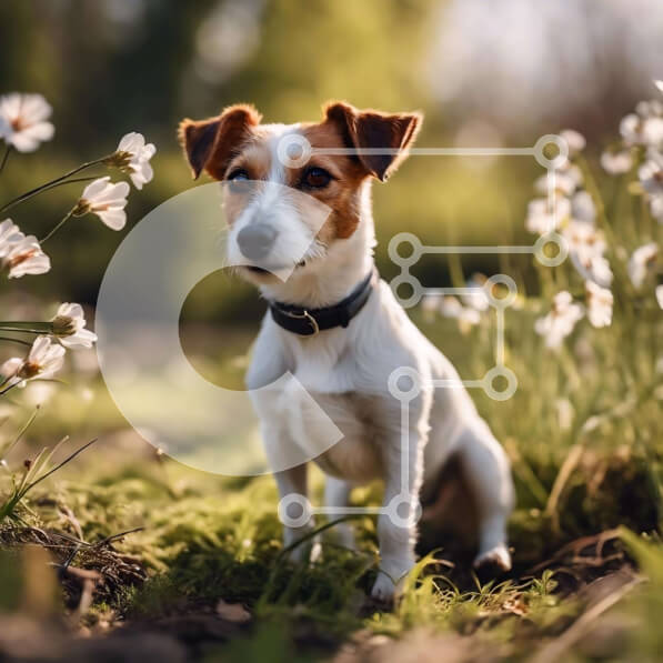 Intra Συλλεκτικό Ξύλινο Παζλ Plywood  4mm - Αξιολάτρευτο σκυλί με πορτοκαλί κολάρο σε γρασίδι Σε Ξύλινο Κουτί - Διαστάσεις: 10x10 cm – 25 κομμάτια