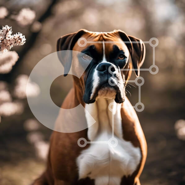 Intra Συλλεκτικό Ξύλινο Παζλ Plywood  4mm - Αξιολάτρευτο σκυλί μπόξερ με ροζ λουλούδια Σε Ξύλινο Κουτί - Διαστάσεις: 10x10 cm – 25 κομμάτια