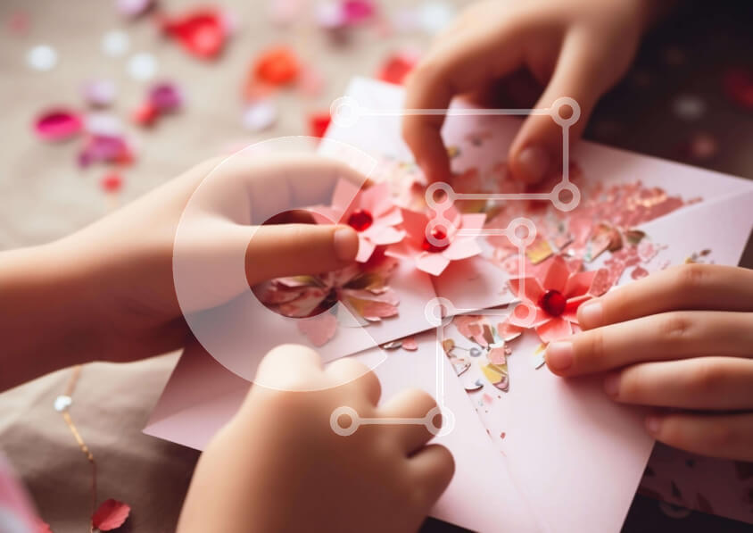 Intra Συλλεκτικό Ξύλινο Παζλ Plywood  4mm - Παιδιά που δημιουργούν χάρτινη λουλουδοσυνθέσεις Σε Ξύλινο Κουτί - Διαστάσεις Puzzle: 10x10 cm – 25 κομμάτια