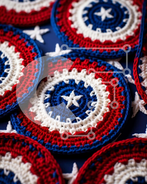 Intra Συλλεκτικό Ξύλινο Παζλ Plywood  4mm - Πατριωτικά σουβέρ με κροσέ με λογότυπο Captain America και αστέρια Σε Ξύλινο Κουτί - Διαστάσεις: 10x10 cm – 25 κομμάτια