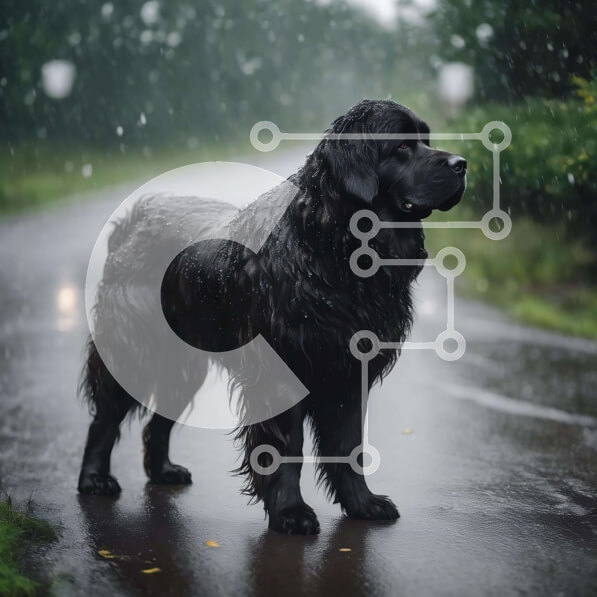 Intra Συλλεκτικό Ξύλινο Παζλ Plywood  4mm - Μεγάλο μαύρο σκυλί που στέκεται στη βροχή Σε Ξύλινο Κουτί - Διαστάσεις: 10x10 cm – 25 κομμάτια