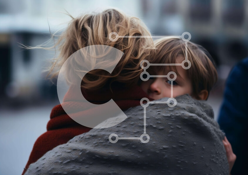 Intra Συλλεκτικό Ξύλινο Παζλ Plywood  4mm - Νεαρό παιδί που αγκαλιάζει τον ενήλικα στο δρόμο Σε Ξύλινο Κουτί - Διαστάσεις Puzzle: 10x10 cm – 25 κομμάτια