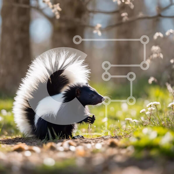 Intra Συλλεκτικό Ξύλινο Παζλ Plywood  4mm - Μαύρο και άσπρο Skunk στο γρασίδι κοντά σε δέντρα Σε Ξύλινο Κουτί - Διαστάσεις: 10x10 cm – 25 κομμάτια